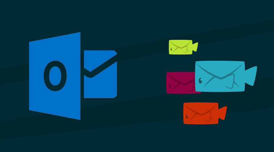 Illustration of email fish swimming towards the outlook logo. No, really.