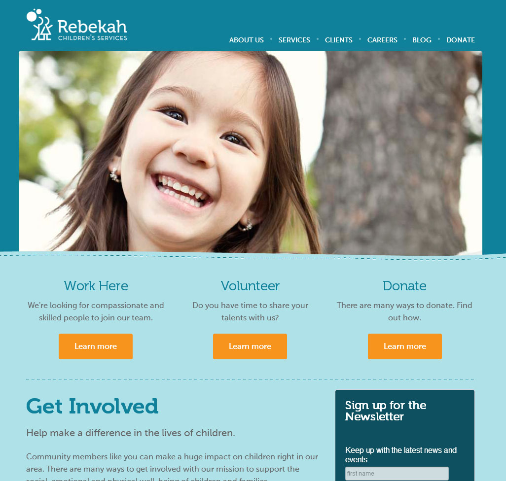 screenshot of the new Rebekah Children Services site