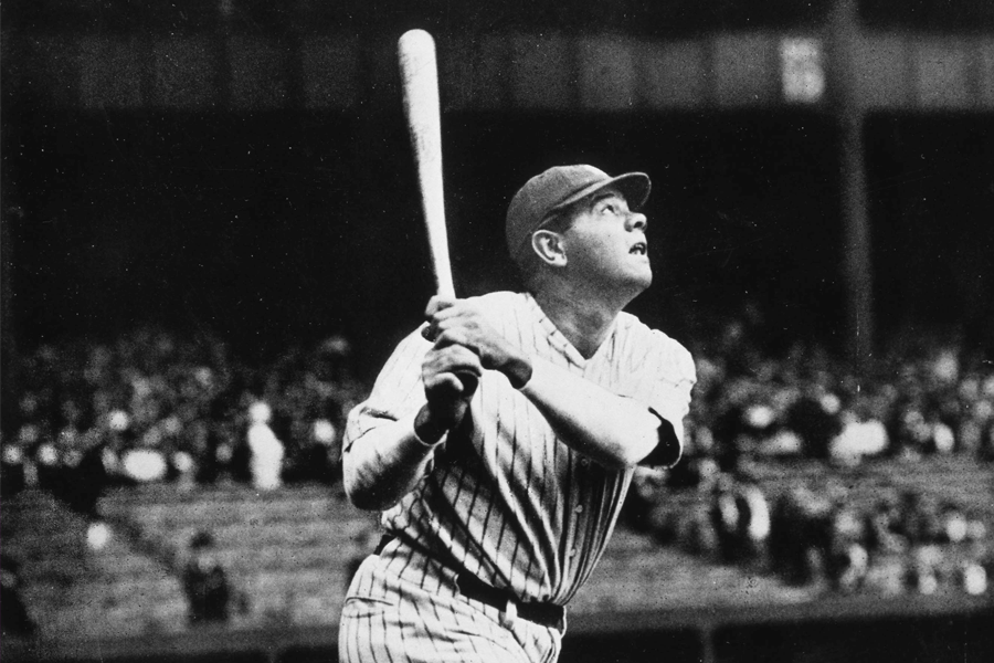 Closeup photo of Babe Ruth at bat