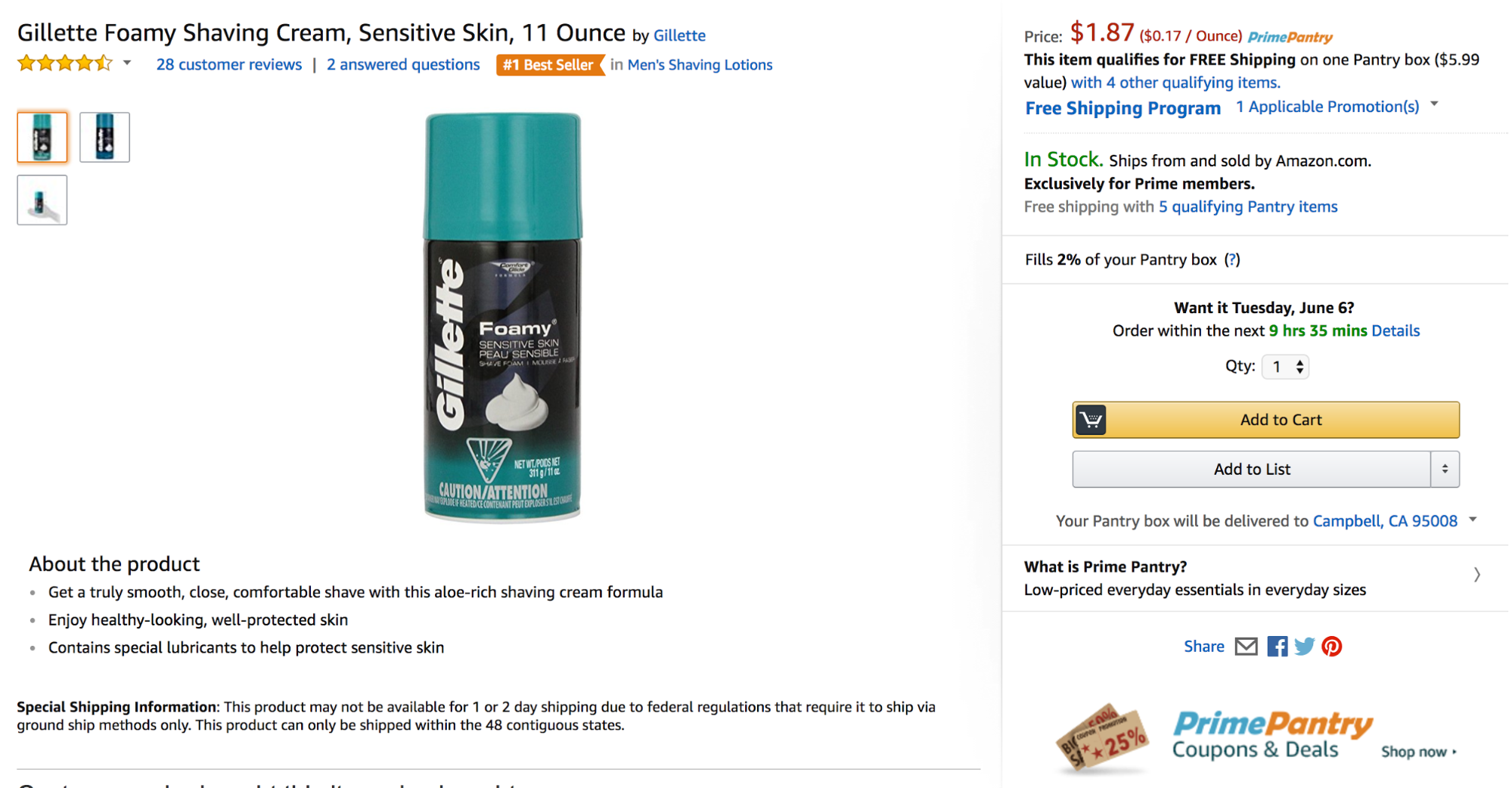 Amazon Shaving Cream Page