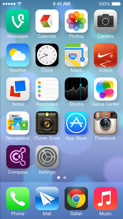 screenshot of the iOS7 home screen and new app icons